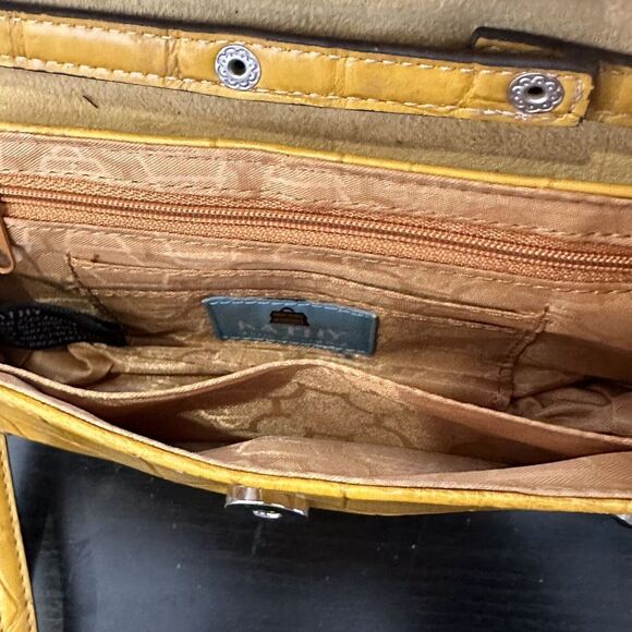 kathy van zeeland purse Wristlet And Crossbody Strap Yellow Faux Croc Bag Lock - Picture 12 of 14